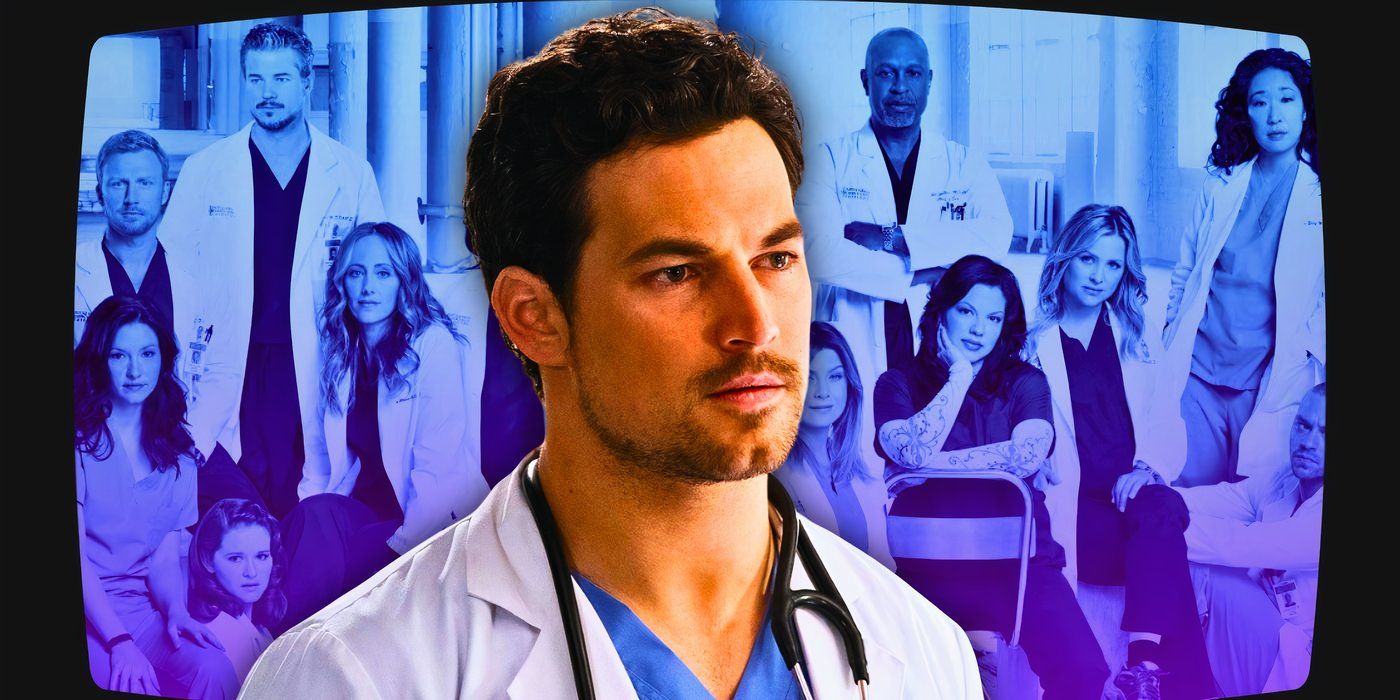Giacomo-Gianniotti as Andrew DeLuca in front of the Grey's Anatomy cast