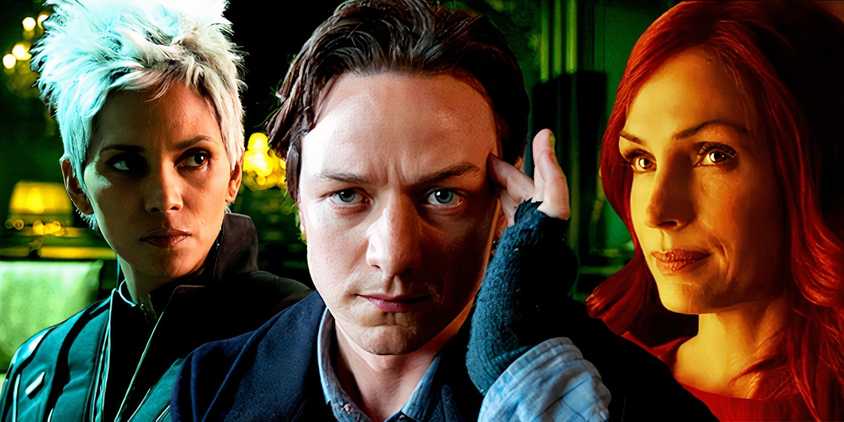 Halle Berry as Storm, James McAvoy as Charles Xavier, and Famke Janssen as Jean Grey in the X-Men movies