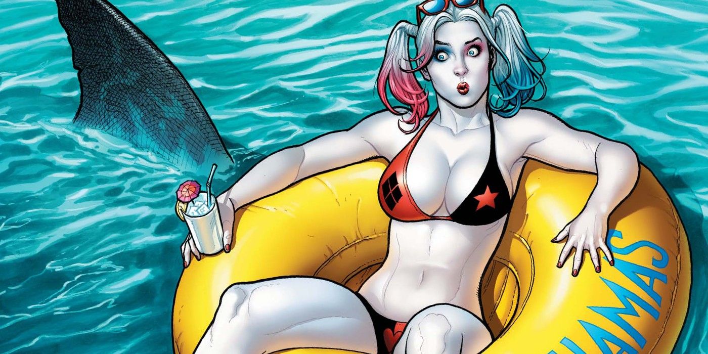 harley quinn is attacked by a shark