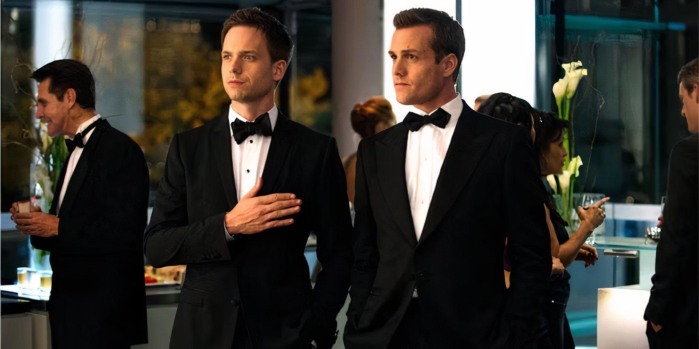 Harvey and Mike in tuxedos in Suits