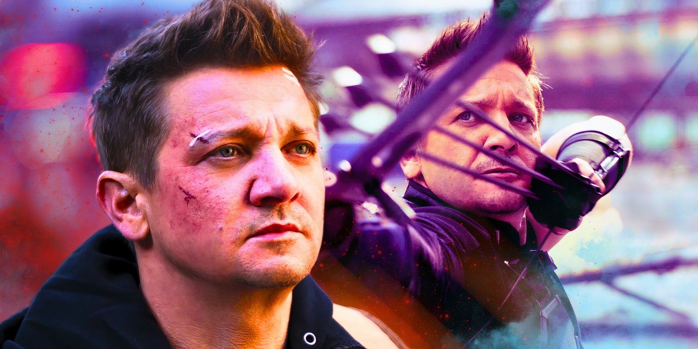 Custom image of Hawkeye with bruises and aiming three arrows in the MCU