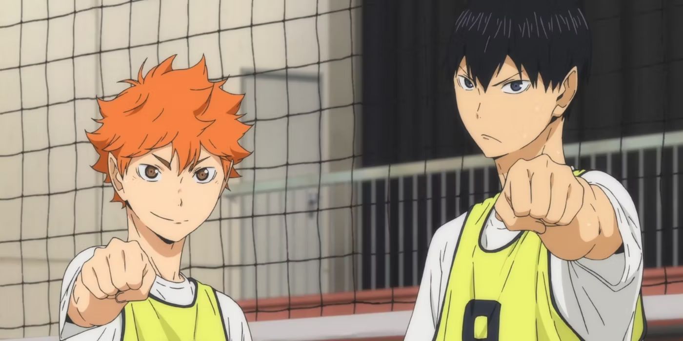 Hinata and Kageyama hold their fist out to viewer- Haikyu!!