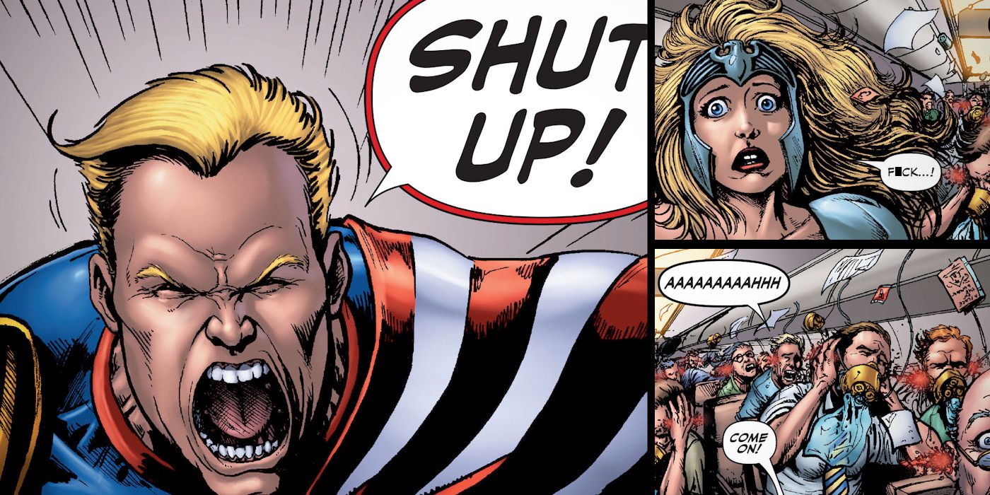 Comic Book Art: Homelander Yells Shut Up and Breaks Eardrums on Plane in The Boys Comic