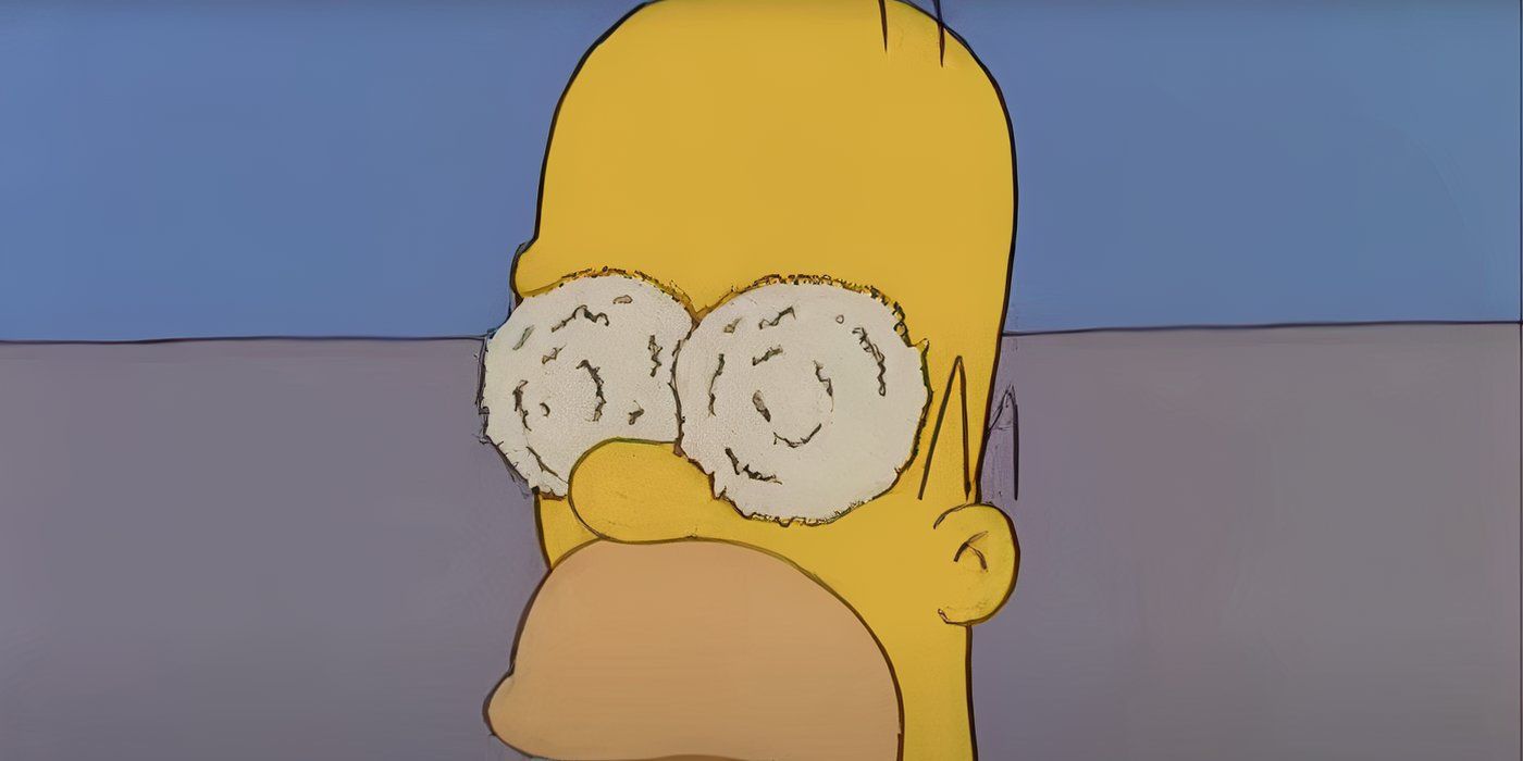Os olhos de Homer ficam com crostas após cirurgia ocular a lazer em Os Simpsons