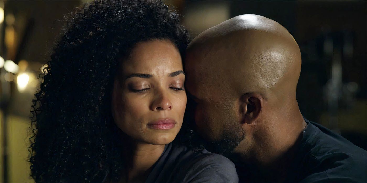 Hondo and Nichelle in an embrace during a scene from SWAT