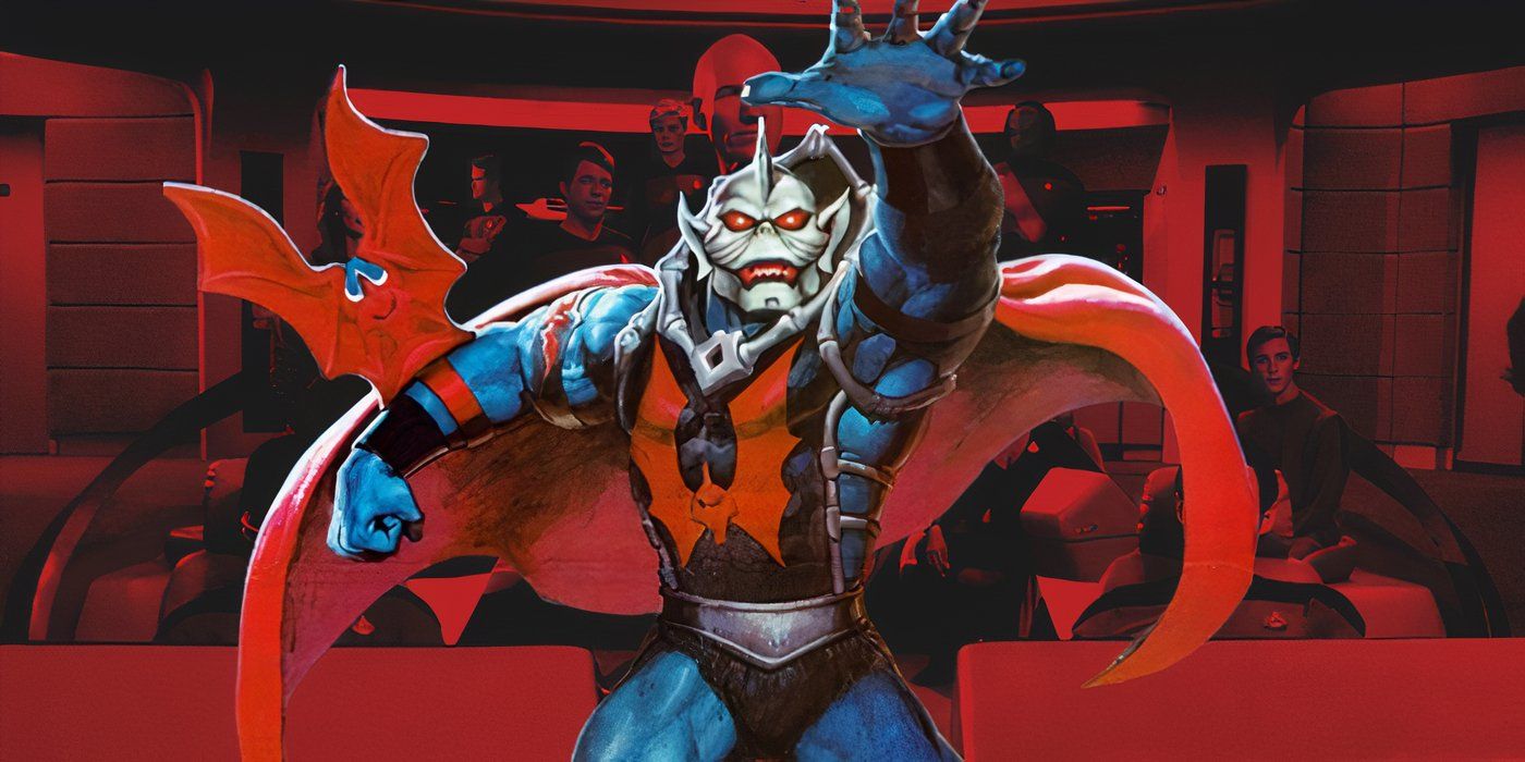 Image of the TNG Bridge Crew in the background with Hordak in the foreground