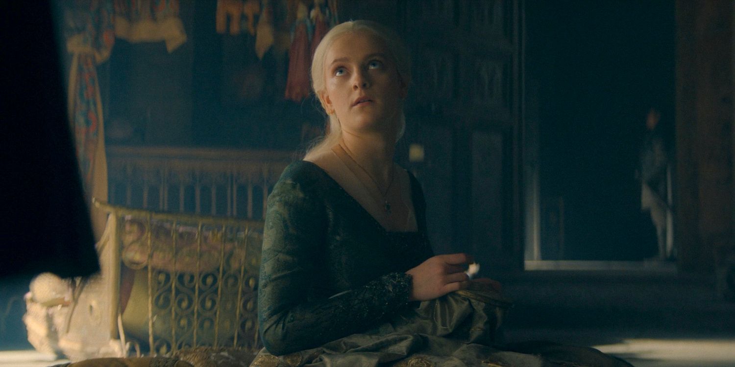 Helaena Targaryen (Phia Saban) embroidering in House of the Dragon season 2 episode 1