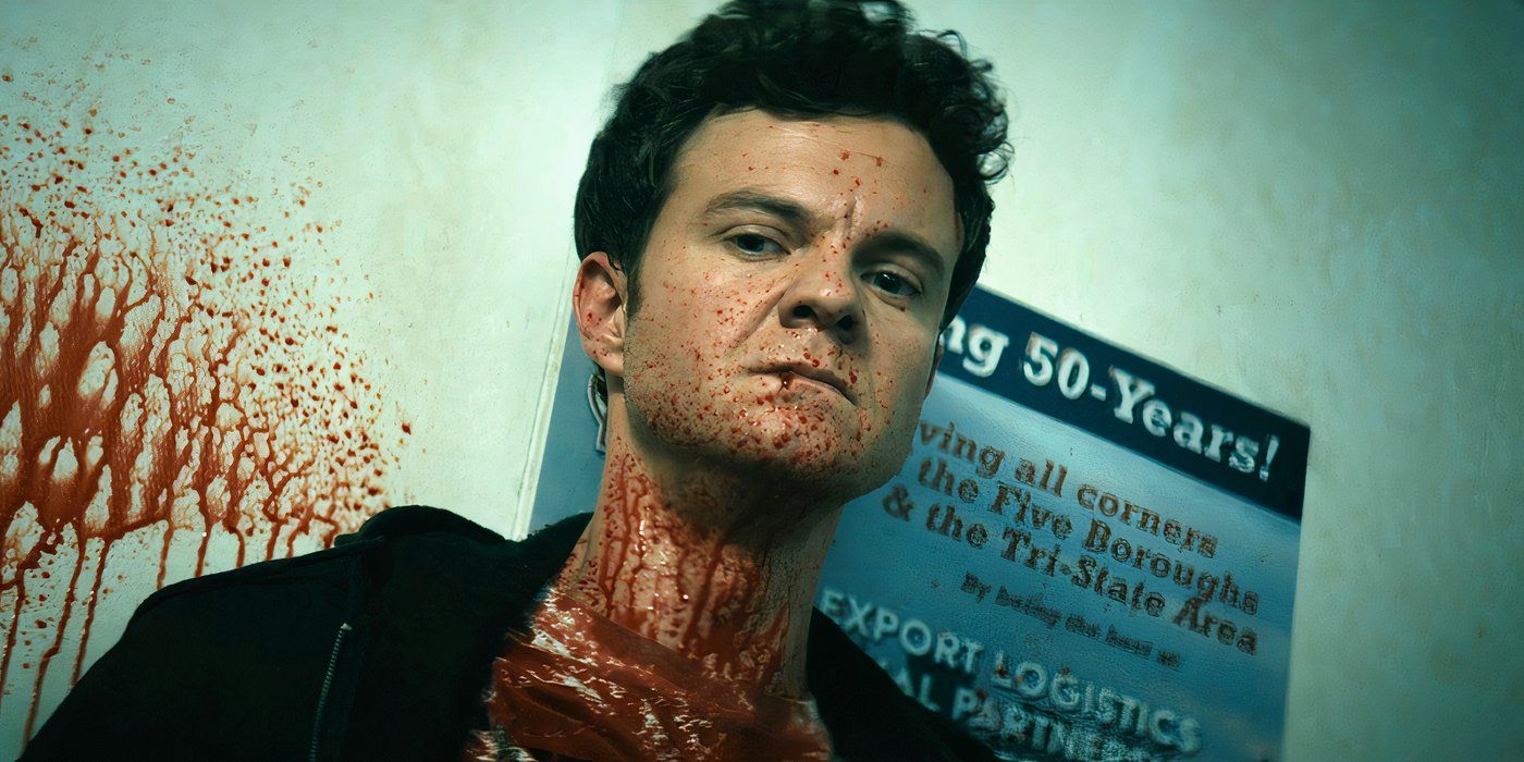 Jack Quaid as Hughie Campbell covered in blood in The Boys season 4 (2024)