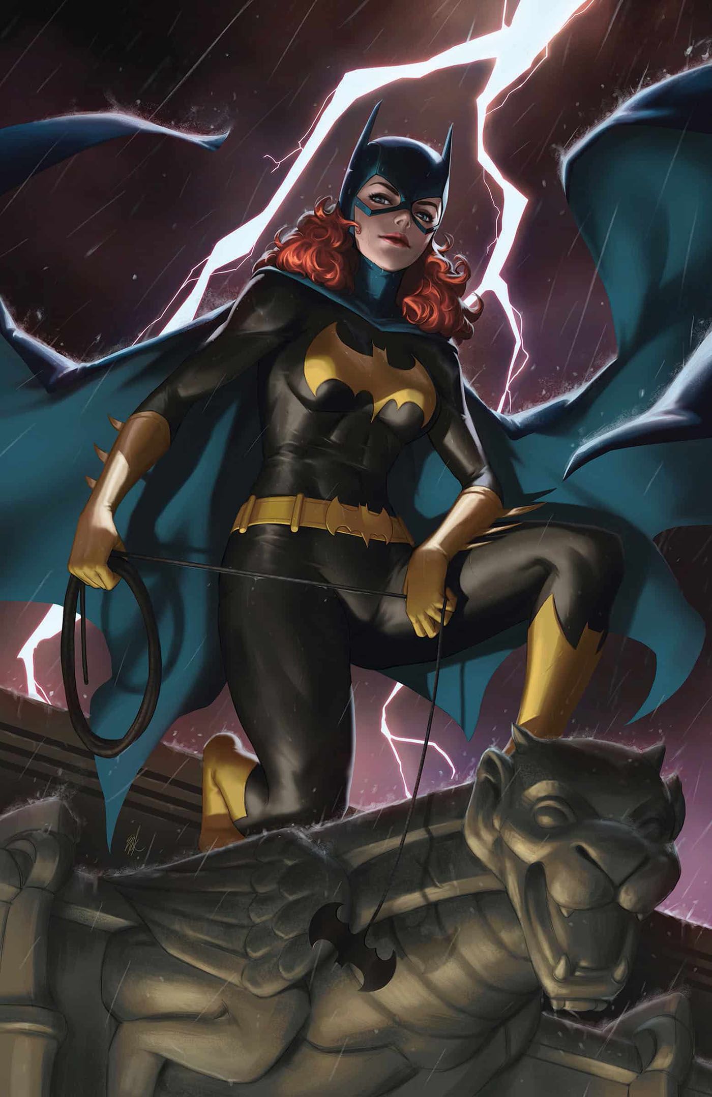 DC's I Know What You Did Last Crisis Ejikure Variant Cover: Batgirl stands on a gargoyle with lightning.