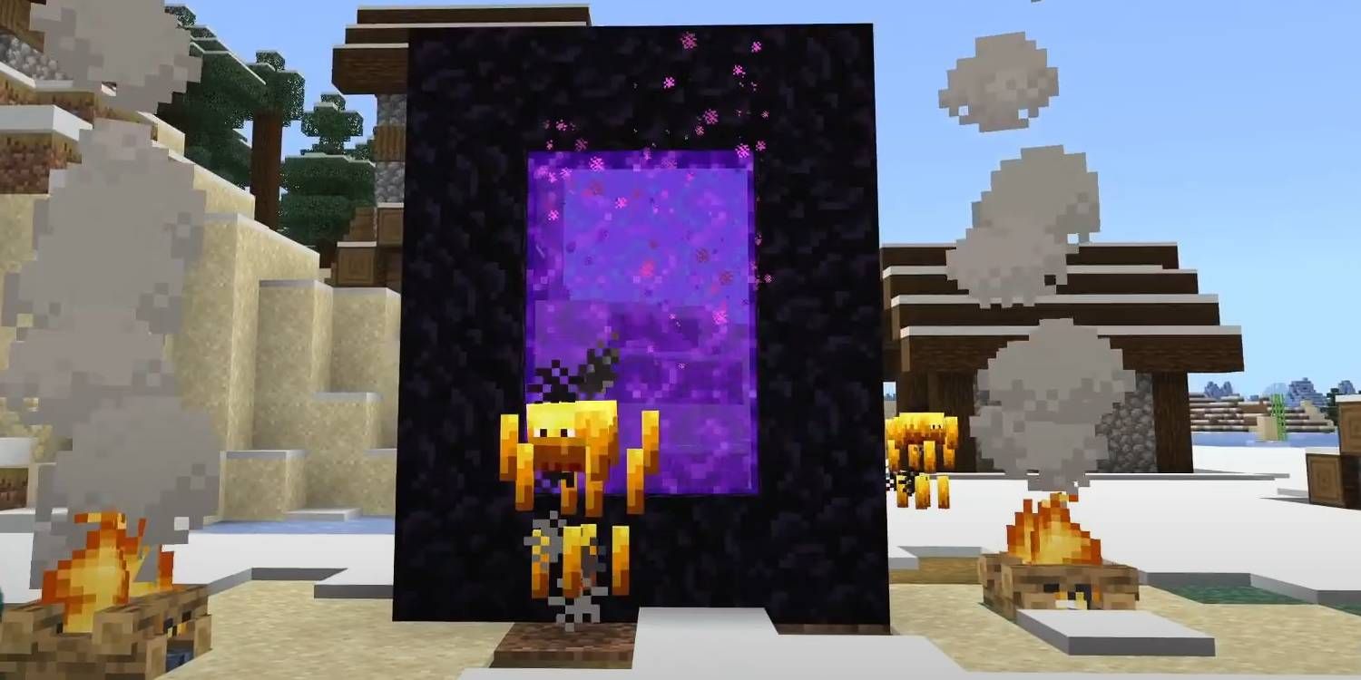 Minecraft Nether Portal com inimigos Blaze e fogos latentes de Nether e End Connections, semente mundial do End Portal