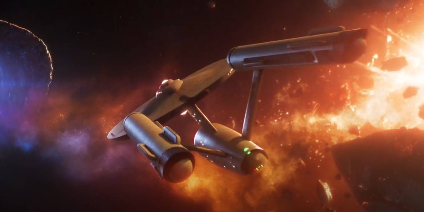 Komando Armada Star Trek USS Enterprise bergerak mendekati nebula dan planet yang hancur