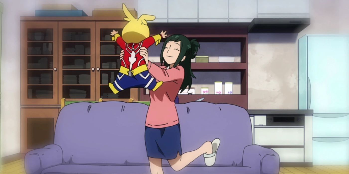 Inko carrying Deku and playing with him in a flashback