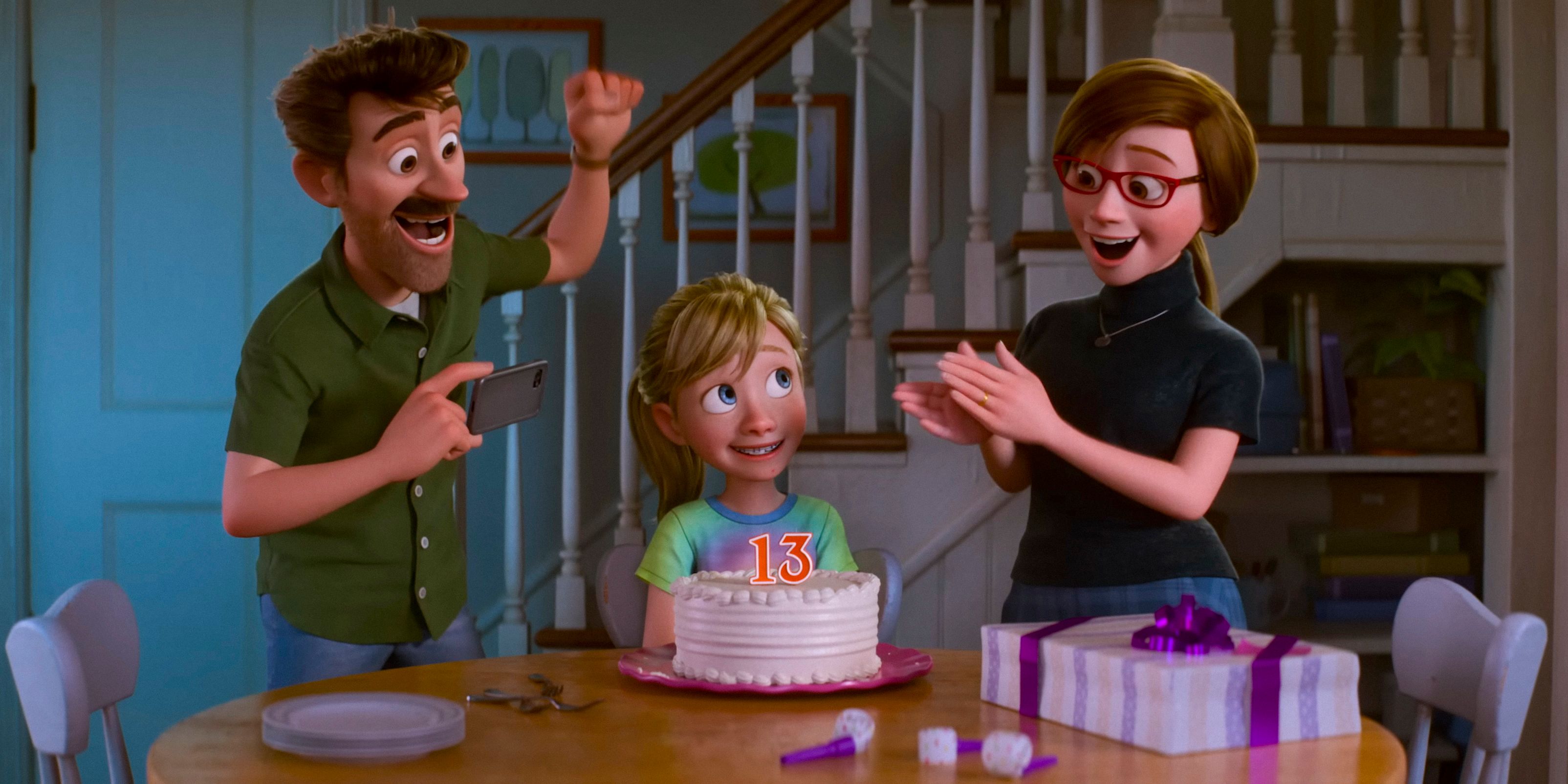 Riley and her parents celebrating her 13th birthday in Inside Out 2