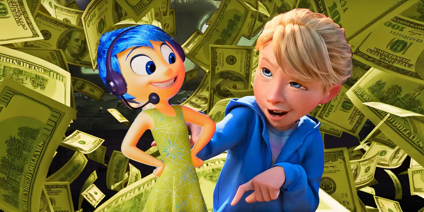 Inside Out 2's Joy and Riley in front of falling money custom image