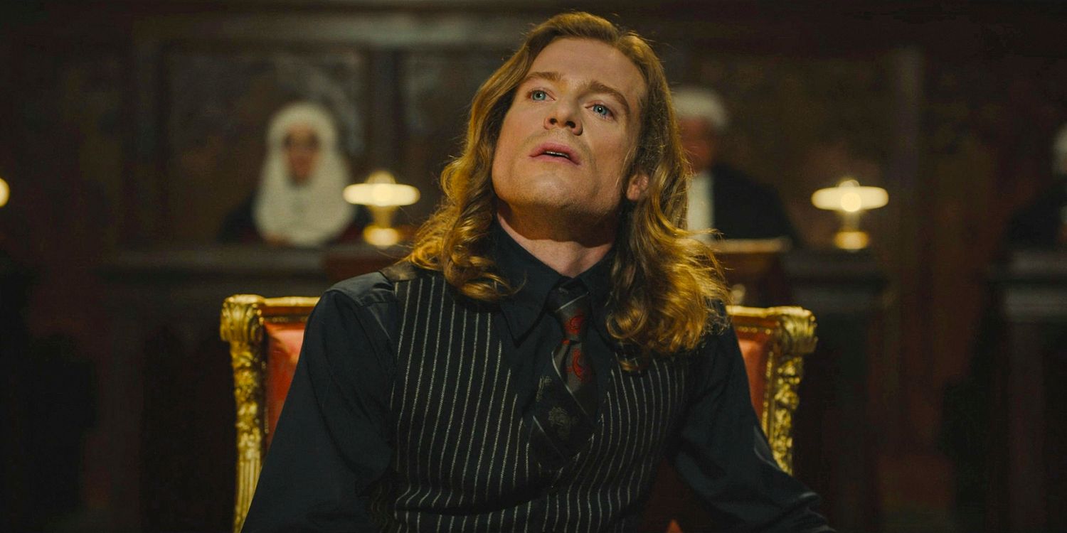 Lestat de Lioncourt (Sam Reid) looking arrogant during the trial of Louis and Claudia in Interview with the Vampire season 2 episode 7