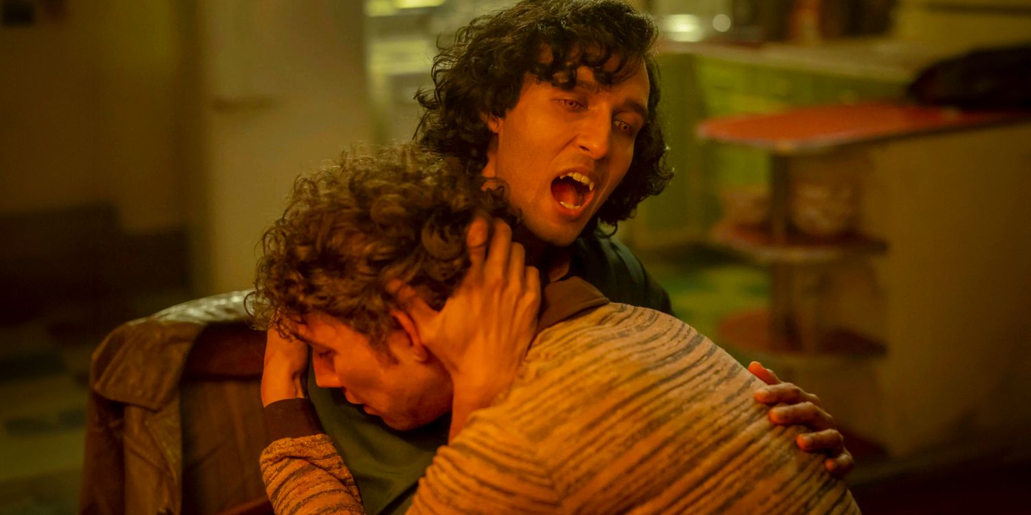 Assad Zaman as Armand, who is about to bite Luke Brandon Field as Daniel Molloy in Interview with the Vampire, Season 2.