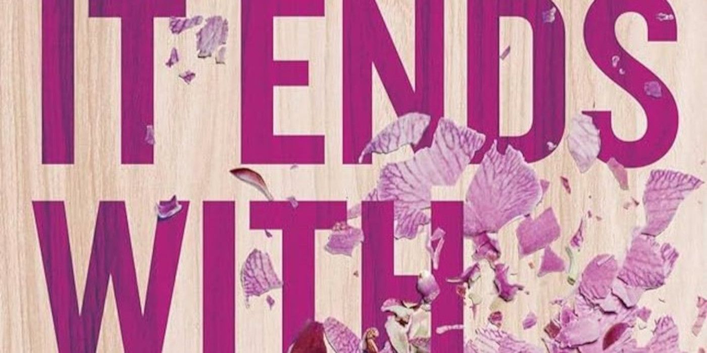 It Ends With Us Cover featuring a pink background, flower petals, and the title