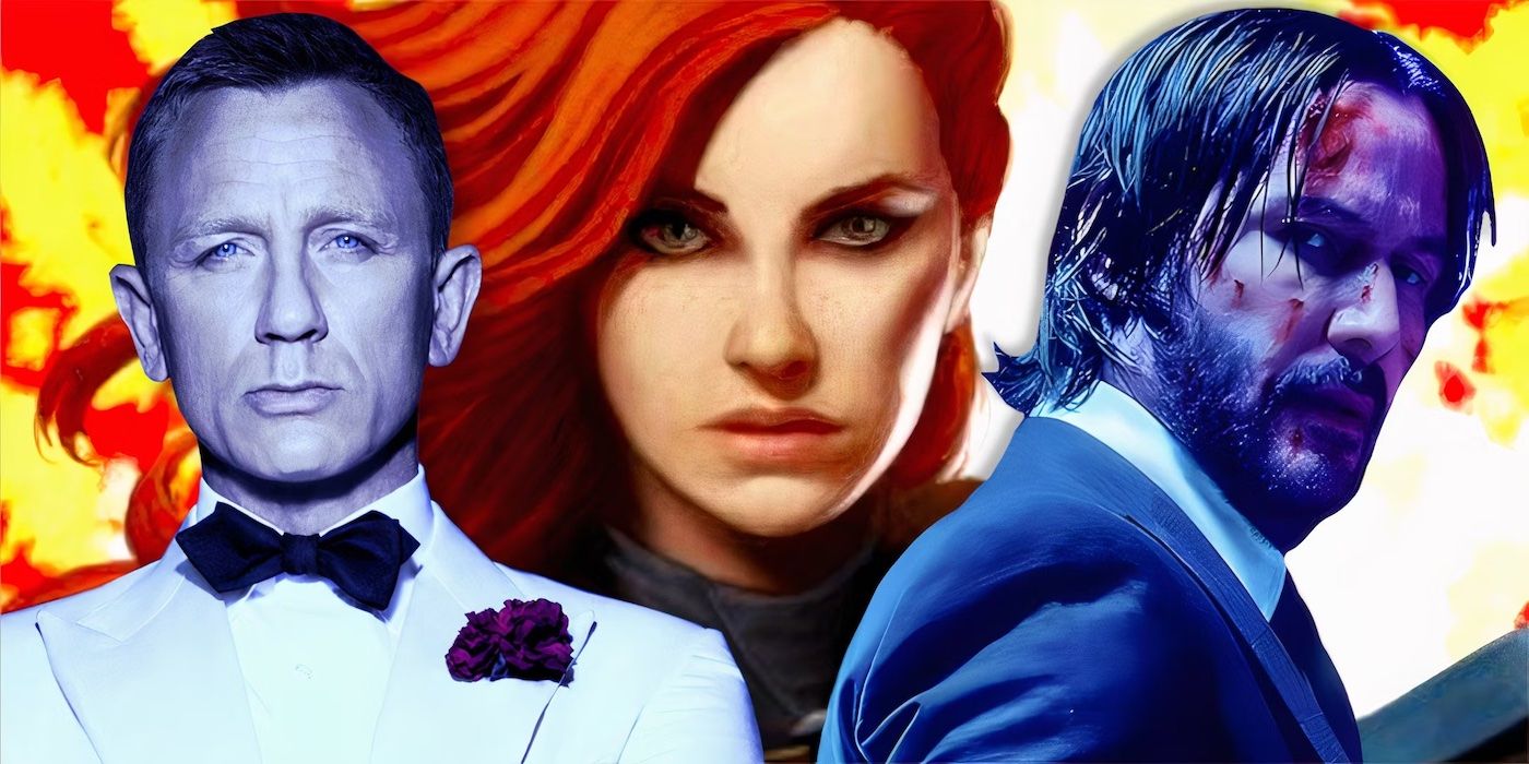 James Bond and John Wick in front of Scarlett from GI Joe