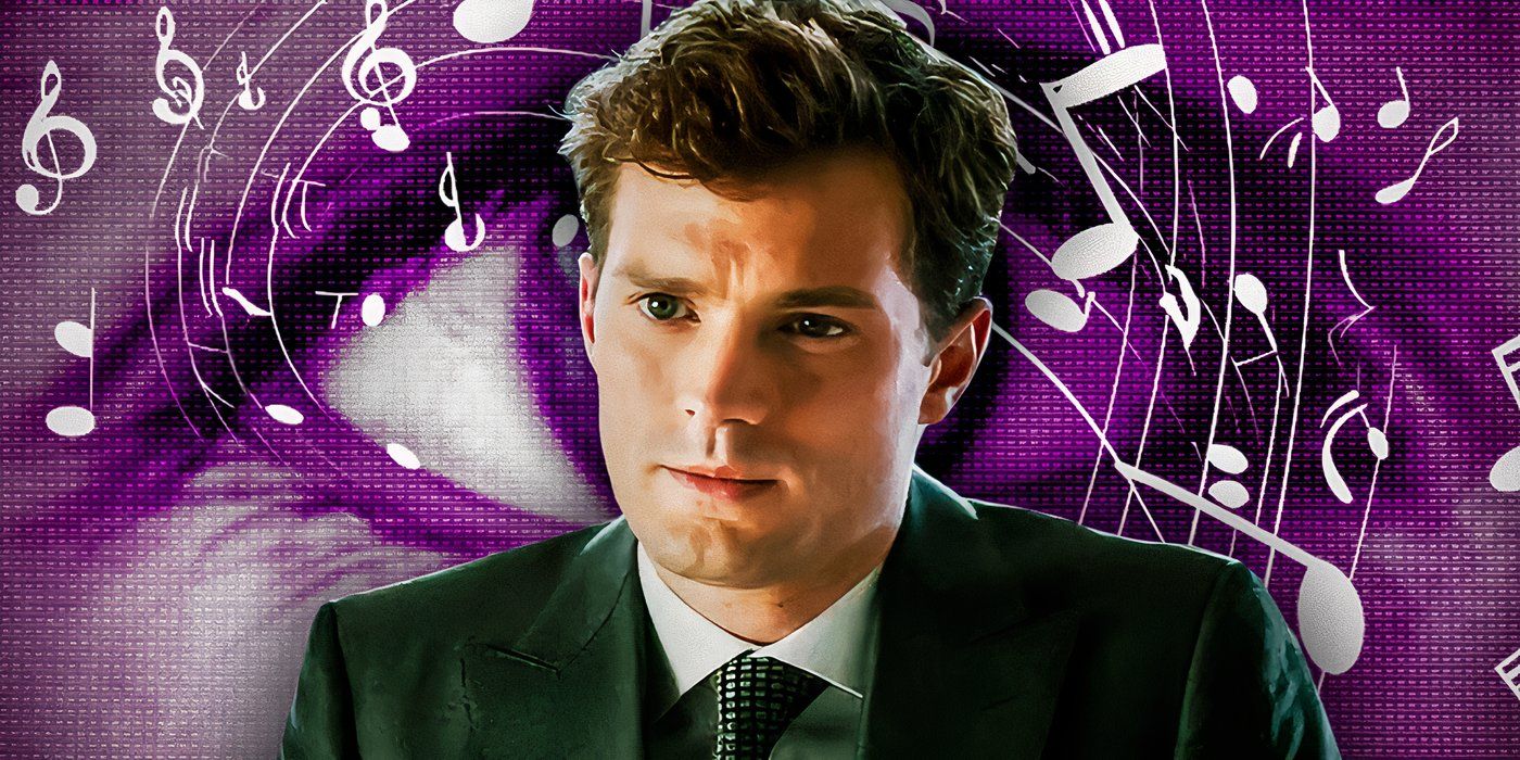 Jamie Dornan as Christian Grey from Fifty Shades of Grey in Front of Music Notes