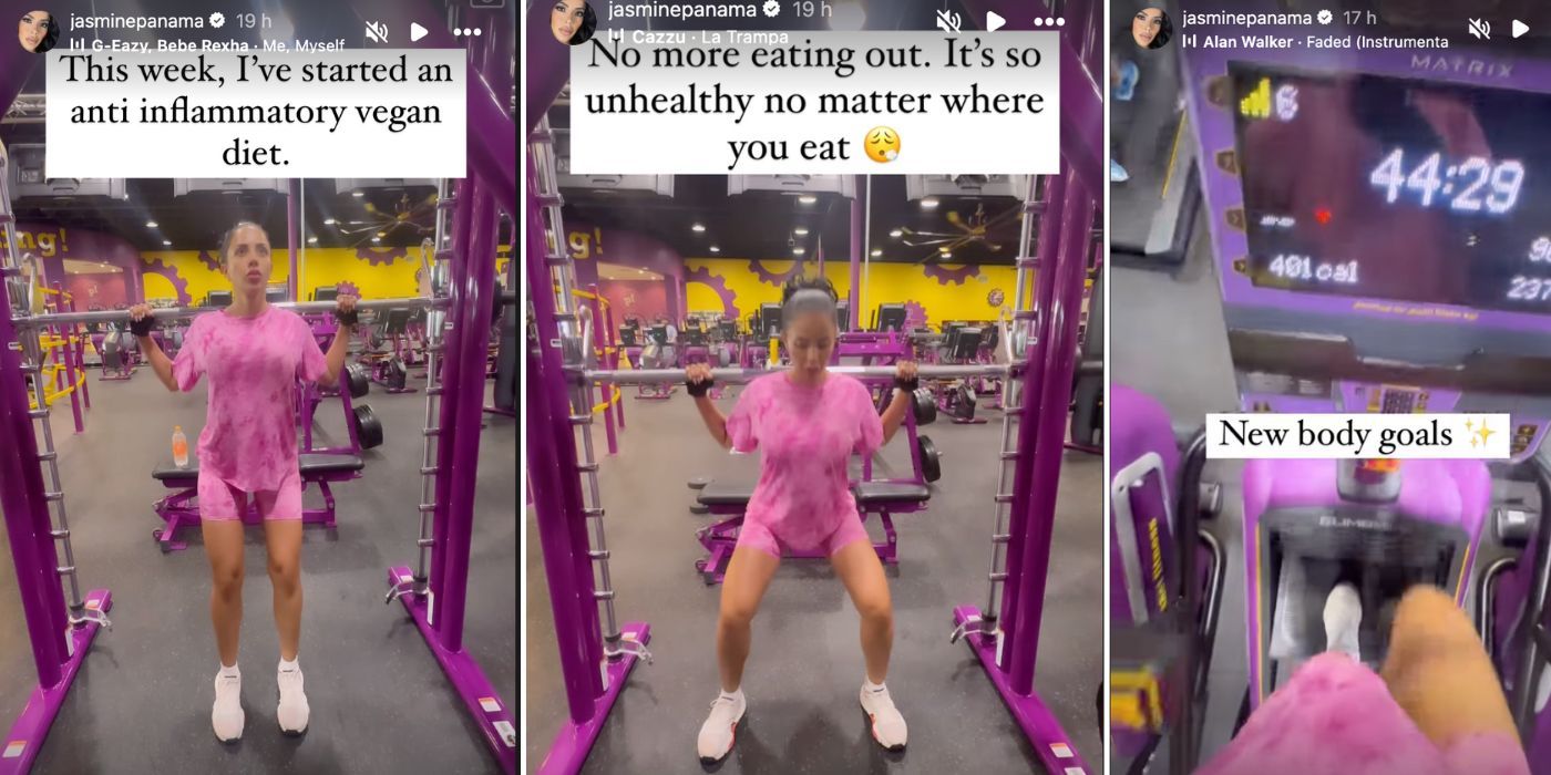 Jasmine Pineda em 90 Day Fiance malhando na academia Planet Fitness nas histórias do IG.