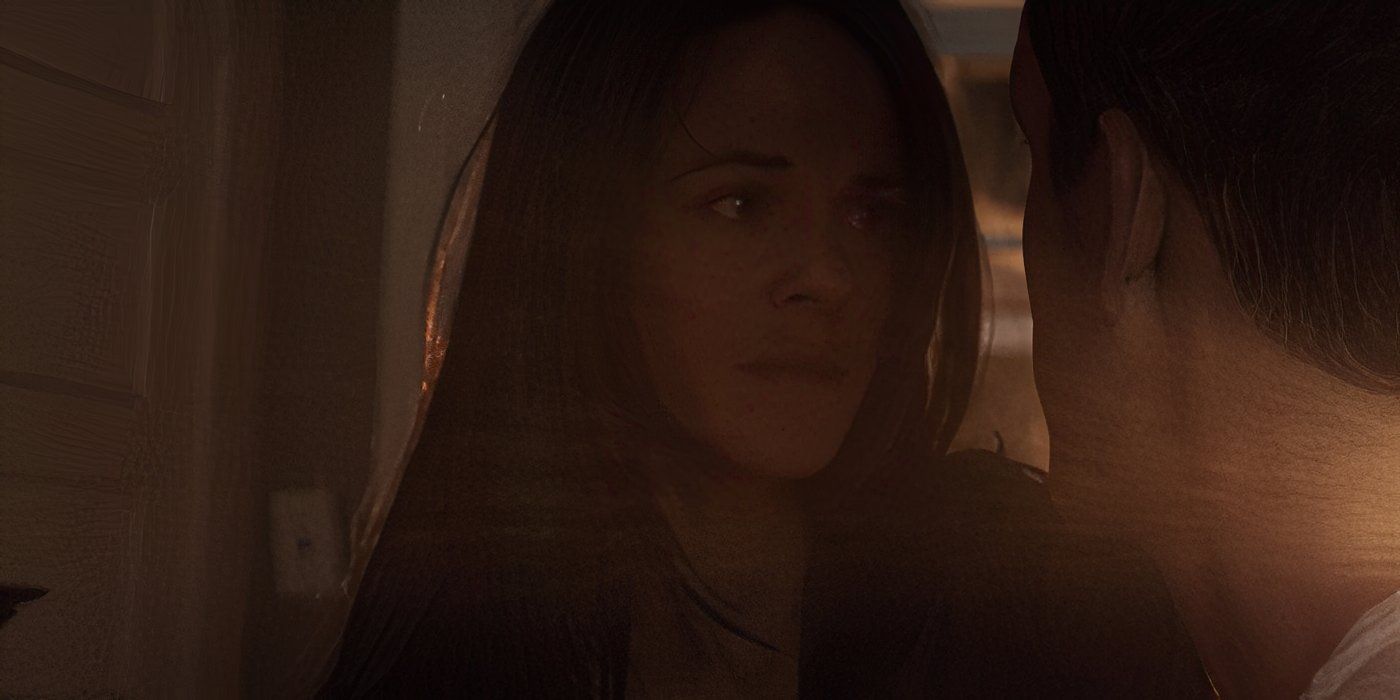 Jen (Sarah Butler) olhando com tristeza para Tom (Will McFadden) em Doubting Thomas.