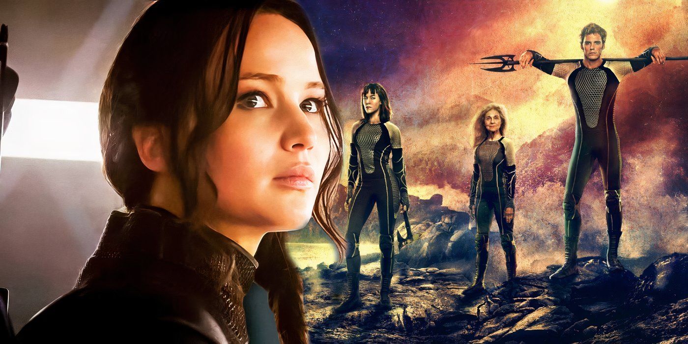 Jennifer Lawrence as Katniss Everdeen in Mockingjay, and Megs, Johanna, and Finnick in Catching Fire