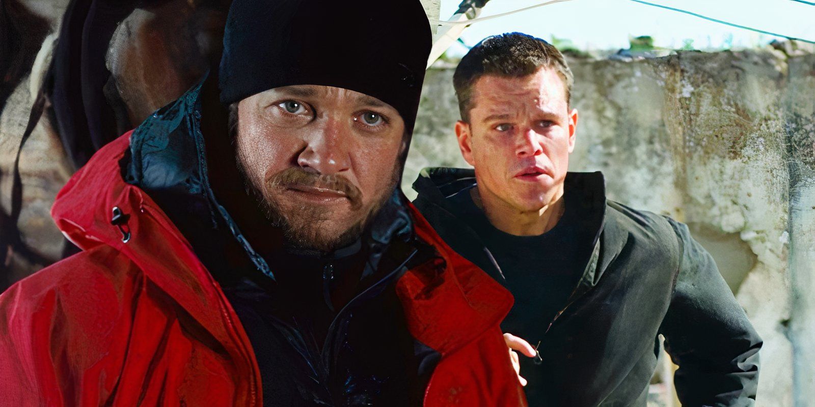 Jeremy Renner as Aaron Cross juxtaposed with Matt Damon as Jason Bourne