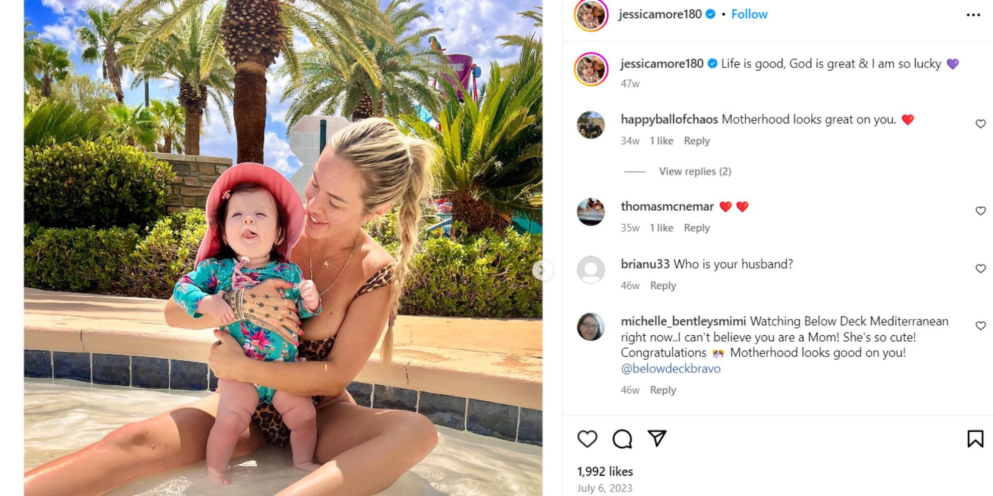 Jess More Below Deck Med season 5 Instagram photo with her daughter in the pool