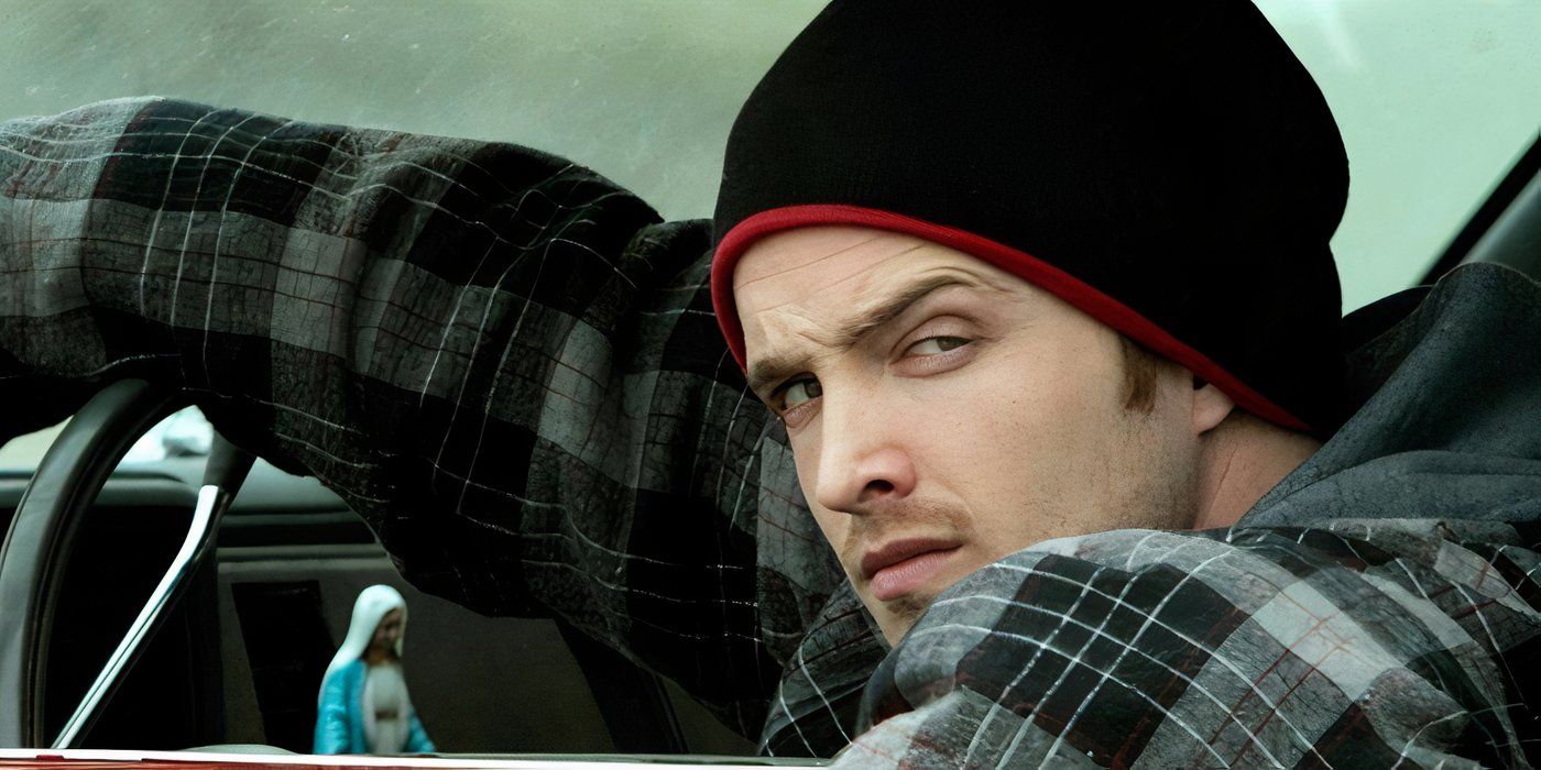 Jesse Pinkman (Aaron Paul) looking out his car and raising an eyebrow in Breaking Bad.