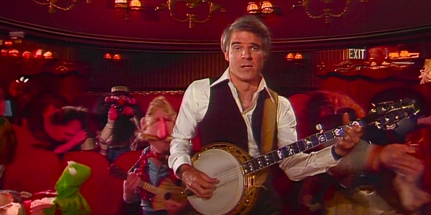 Steve Martin playing the banjo surrounded by the Muppets in Jim Henson Idea Man