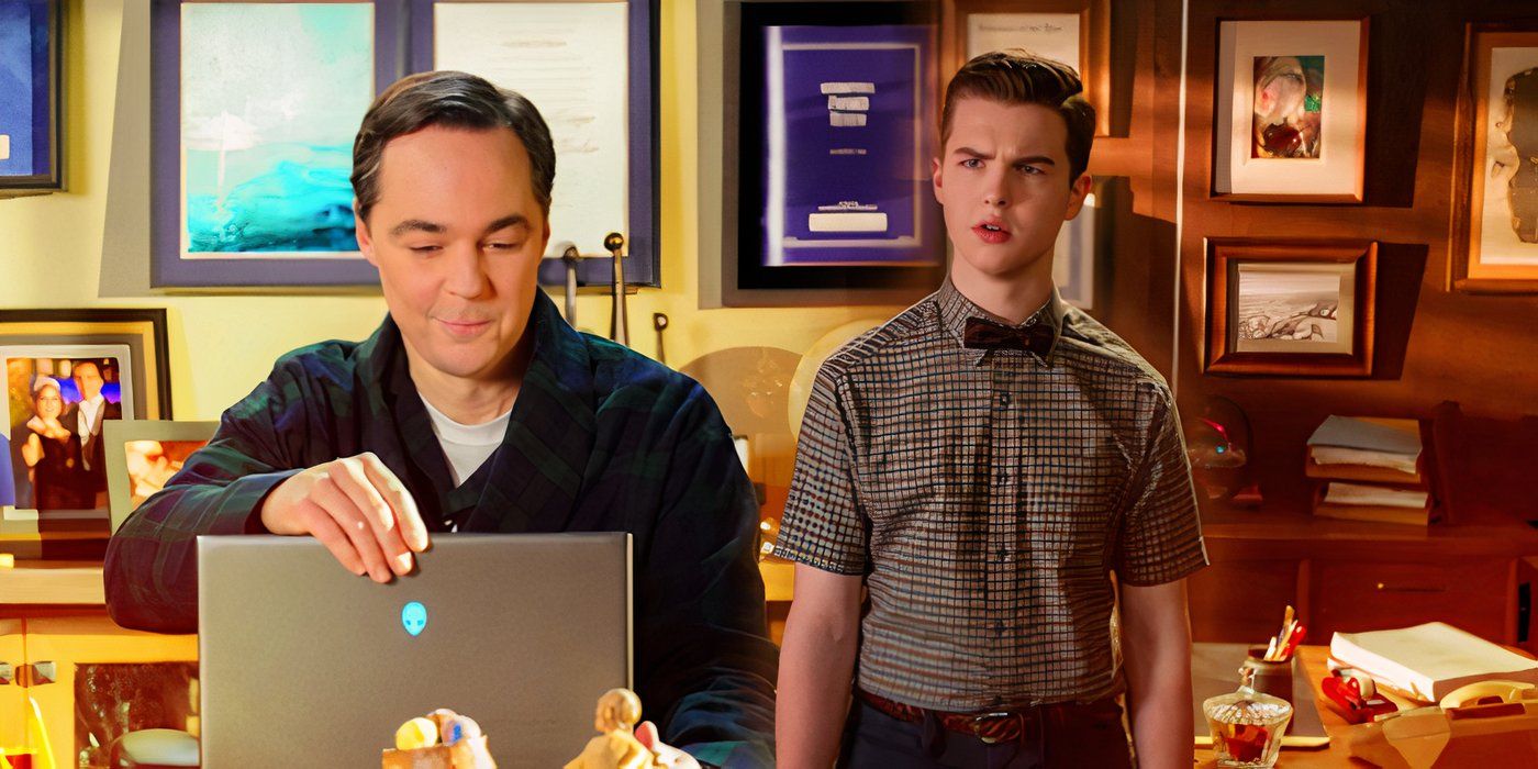 Jim Parsons's Sheldon and Iain Armitage's young Sheldon in Young Sheldon series finale