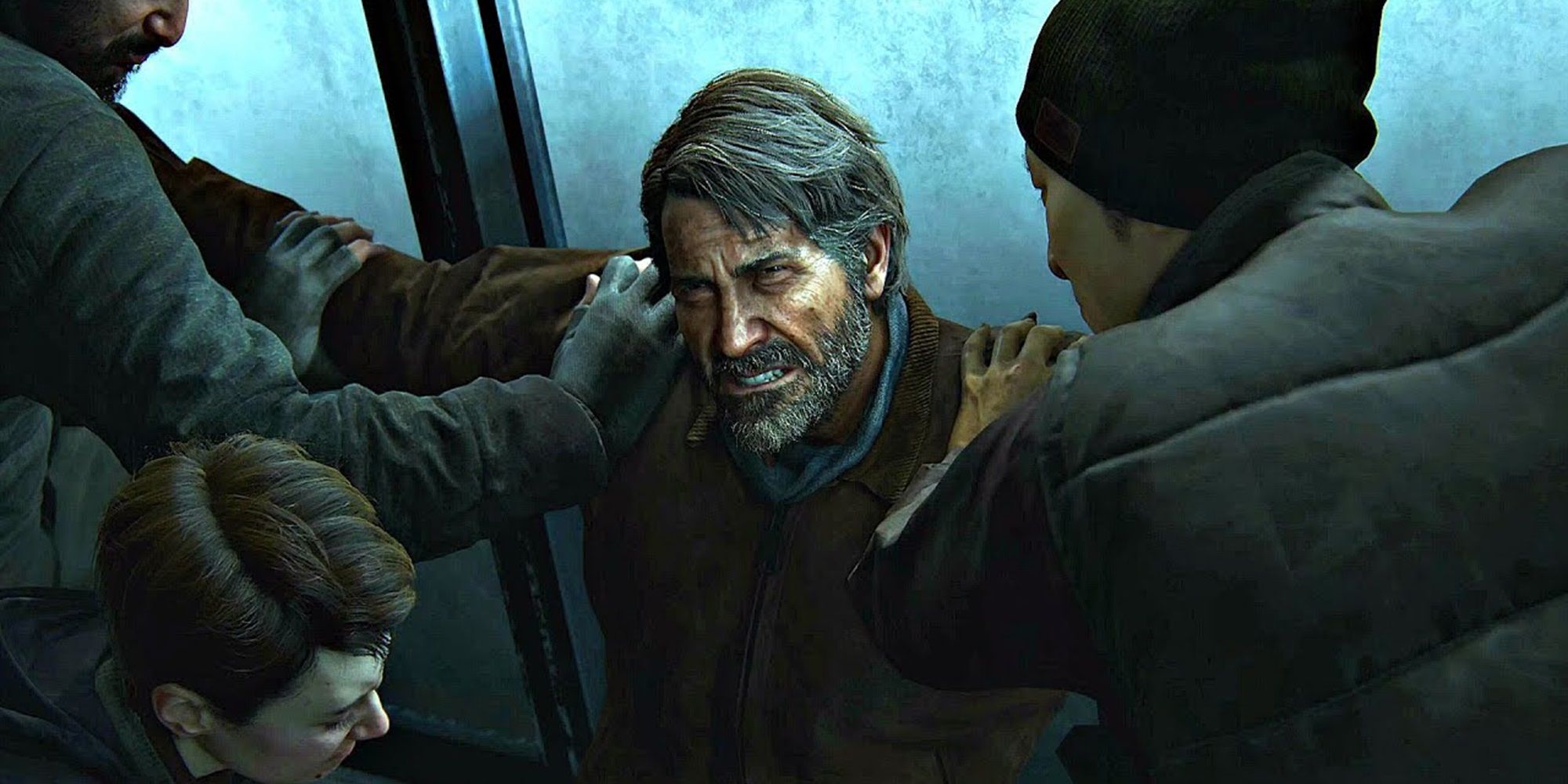 Joel looks up at Abby in The Last of Us Part II