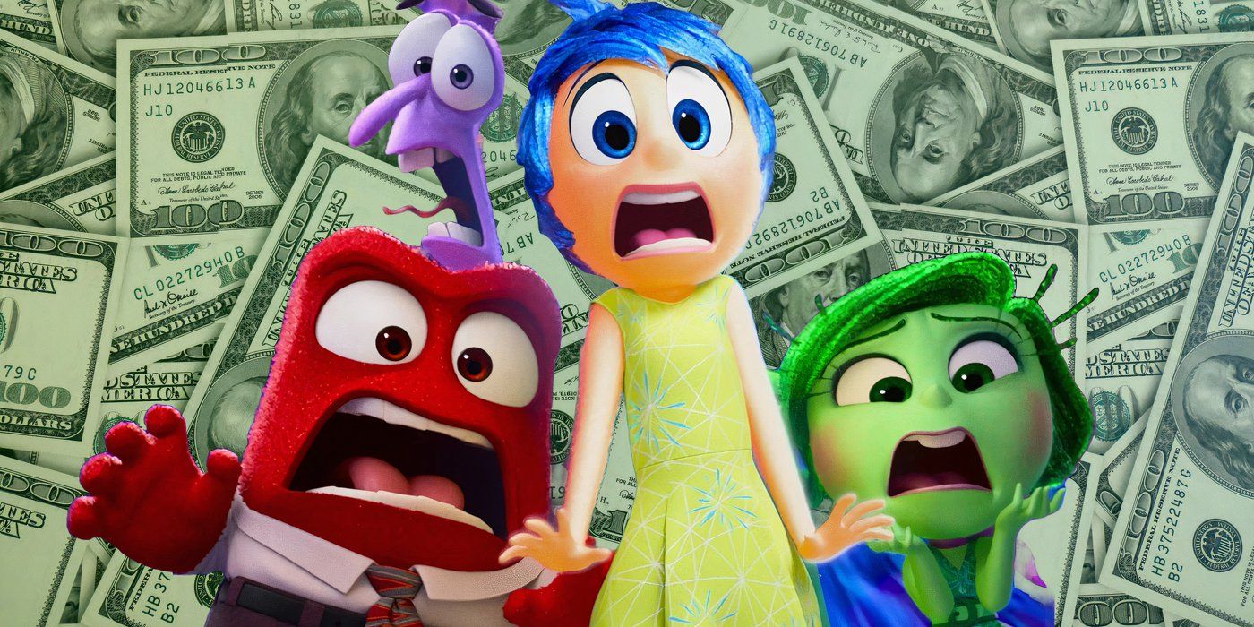 Joy Fear Anger and Disgust from Inside Out 2 Freaking Out in Front of Money