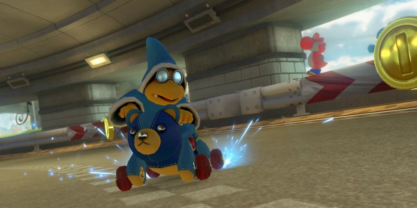 Kamek in the Teddy Buggy in Mario Kart 8.