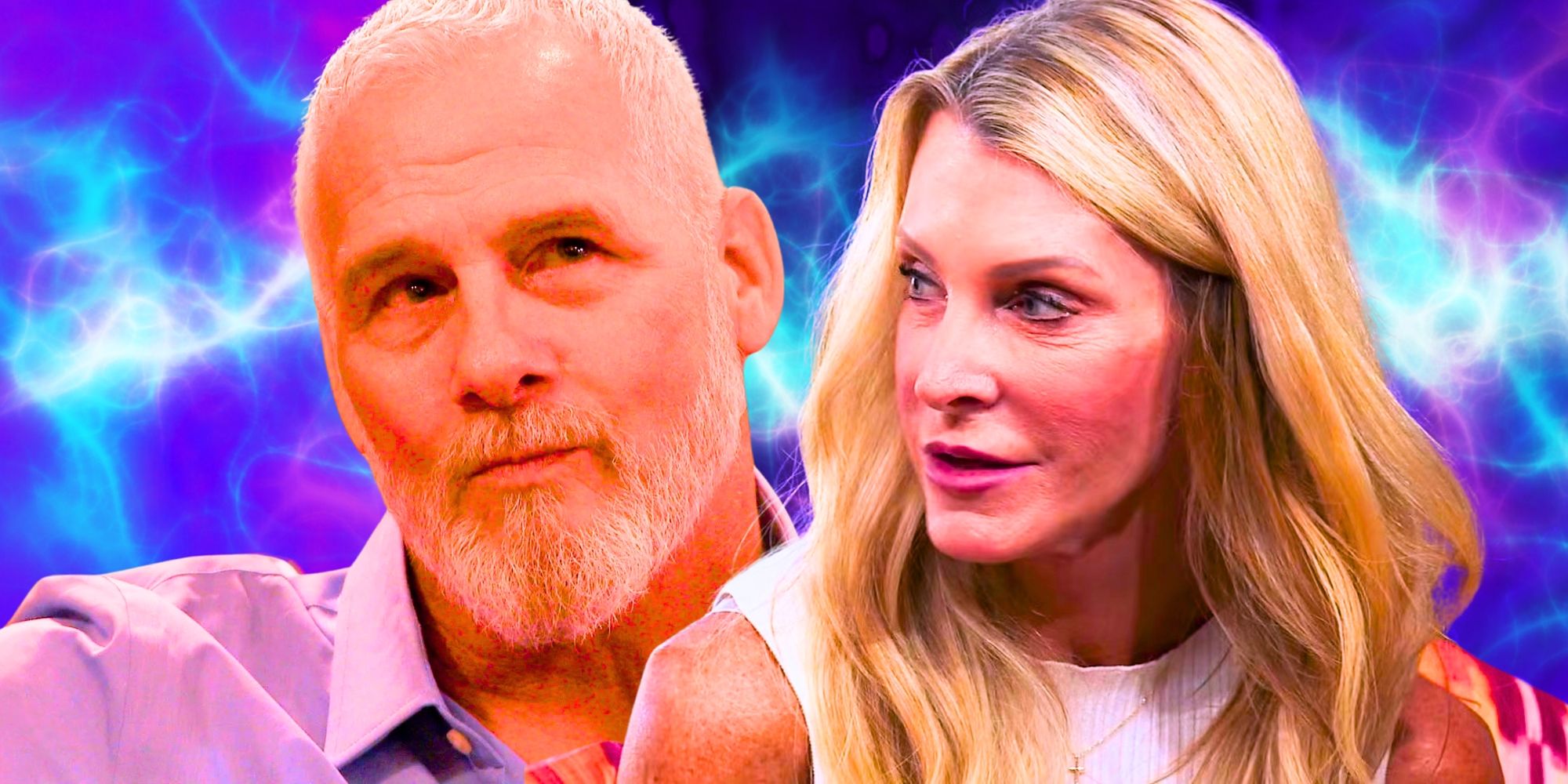 The Bachelor star Kelsey Anderson&rsquo;s dad Mark and The Golden Bachelorette&rsquo;s Joan Vassos look serious at each other.