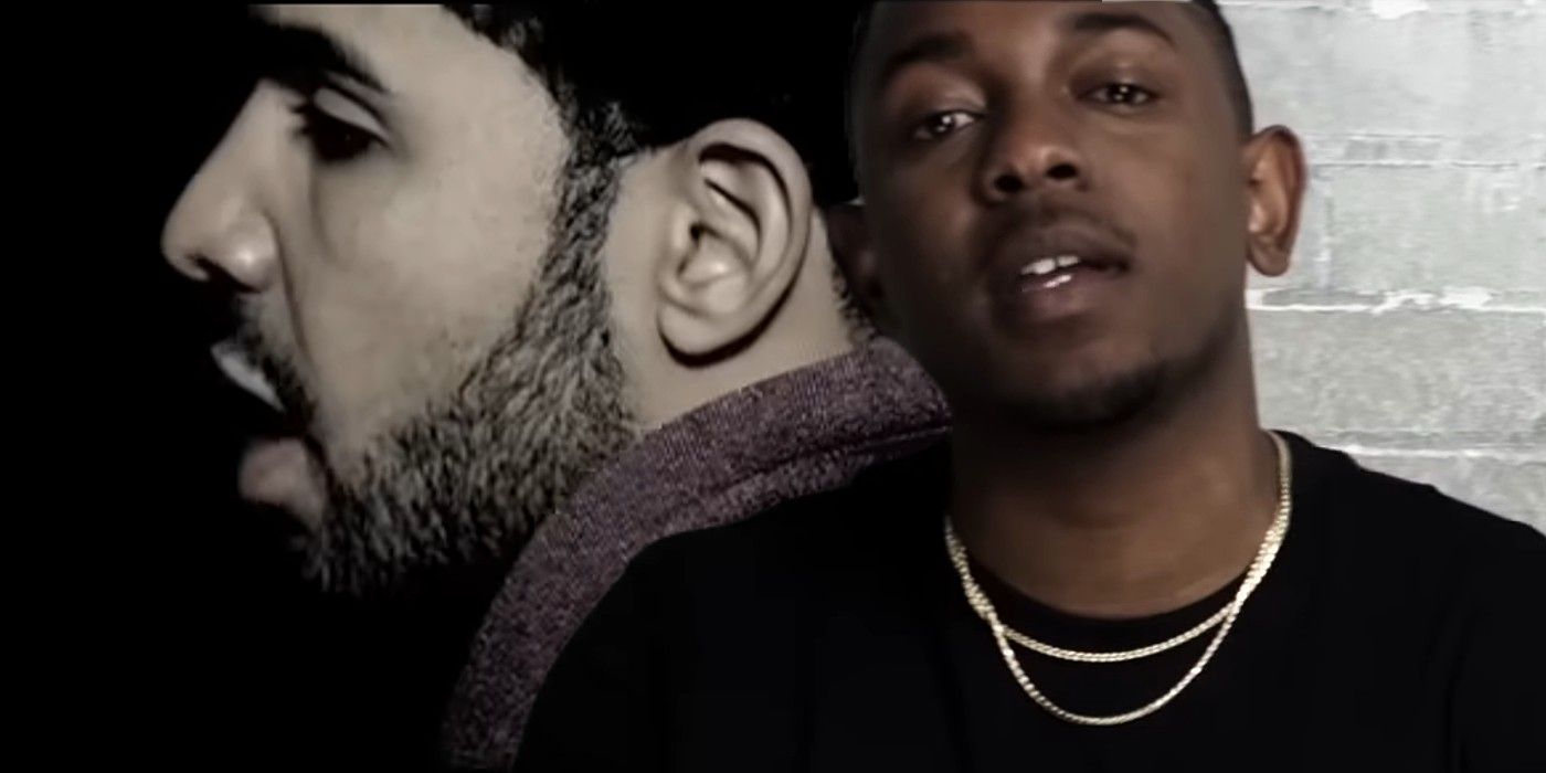 Capturas de tela de Kendrick Lamar e Drake do vídeo Poetic Justice