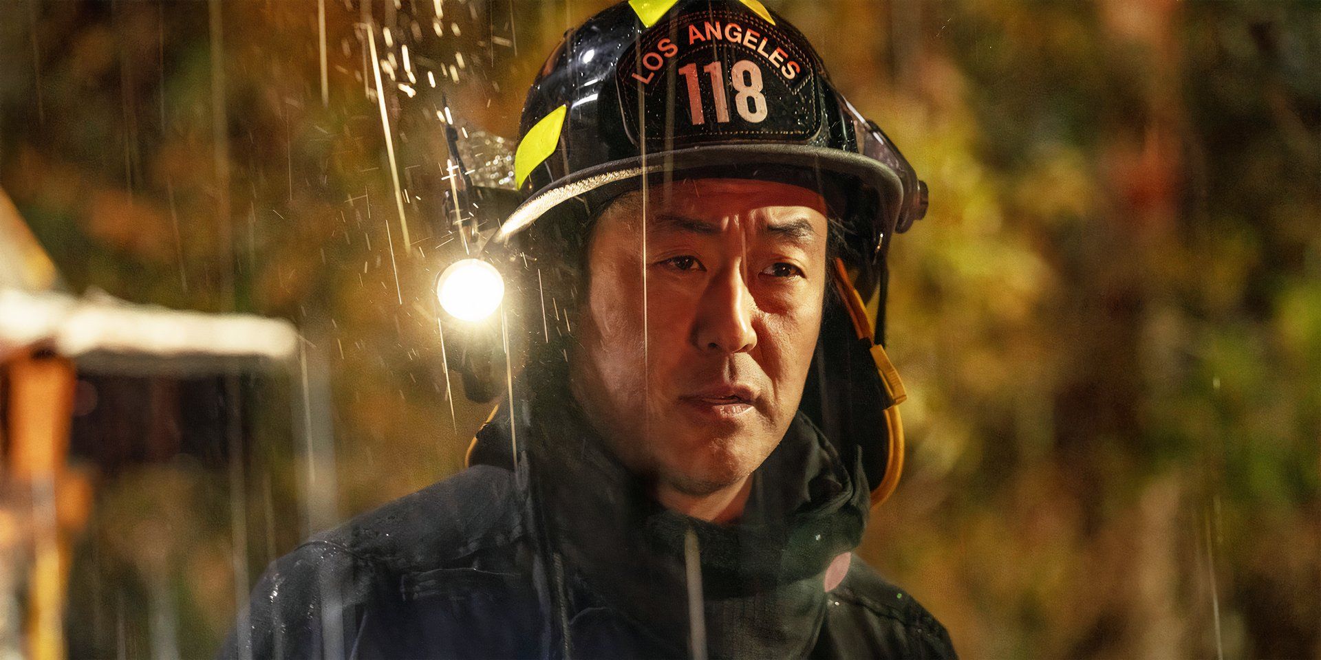 Kenneth Choi as Howie "Chimney" Han in his work gear in a scene from 9-1-1