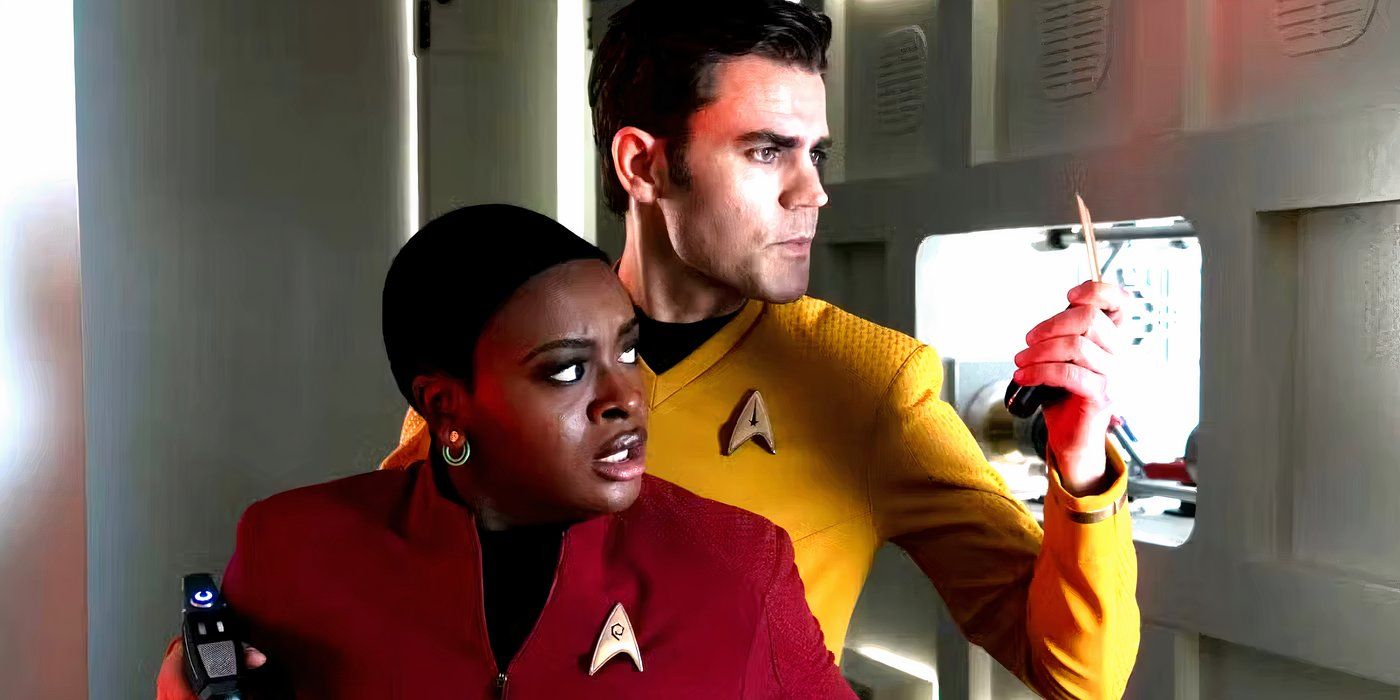 Kirk and Uhura Standing Together in Star Trek Strange New Worlds