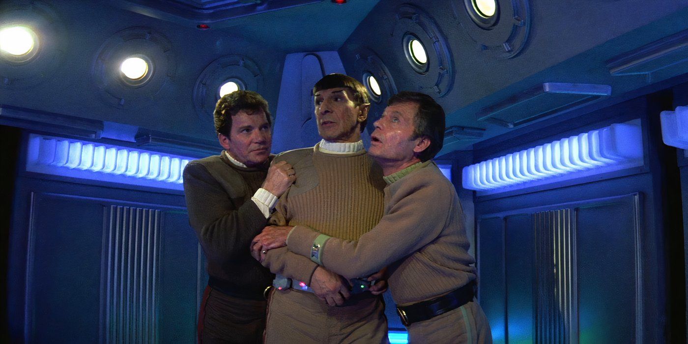 Kirk Spock and McCoy on jet boots in Star Trek V