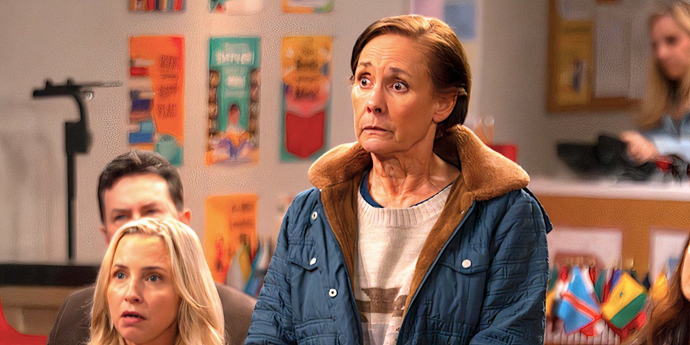 Laurie Metcalf's Jackie looks concerned at a school in The Conners season 6 episode 10