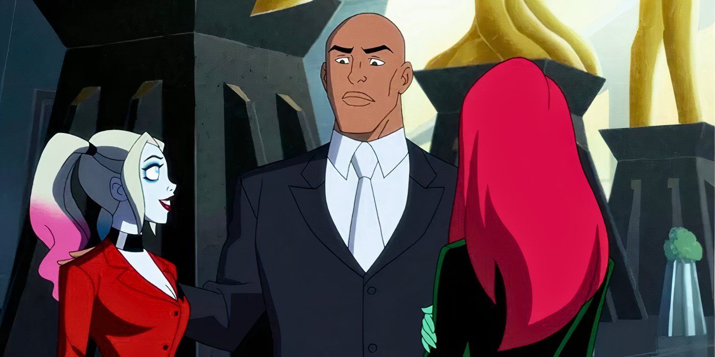 Lex Luthor talks to Harley Quinn and Poison Ivy in Harley Quinn series