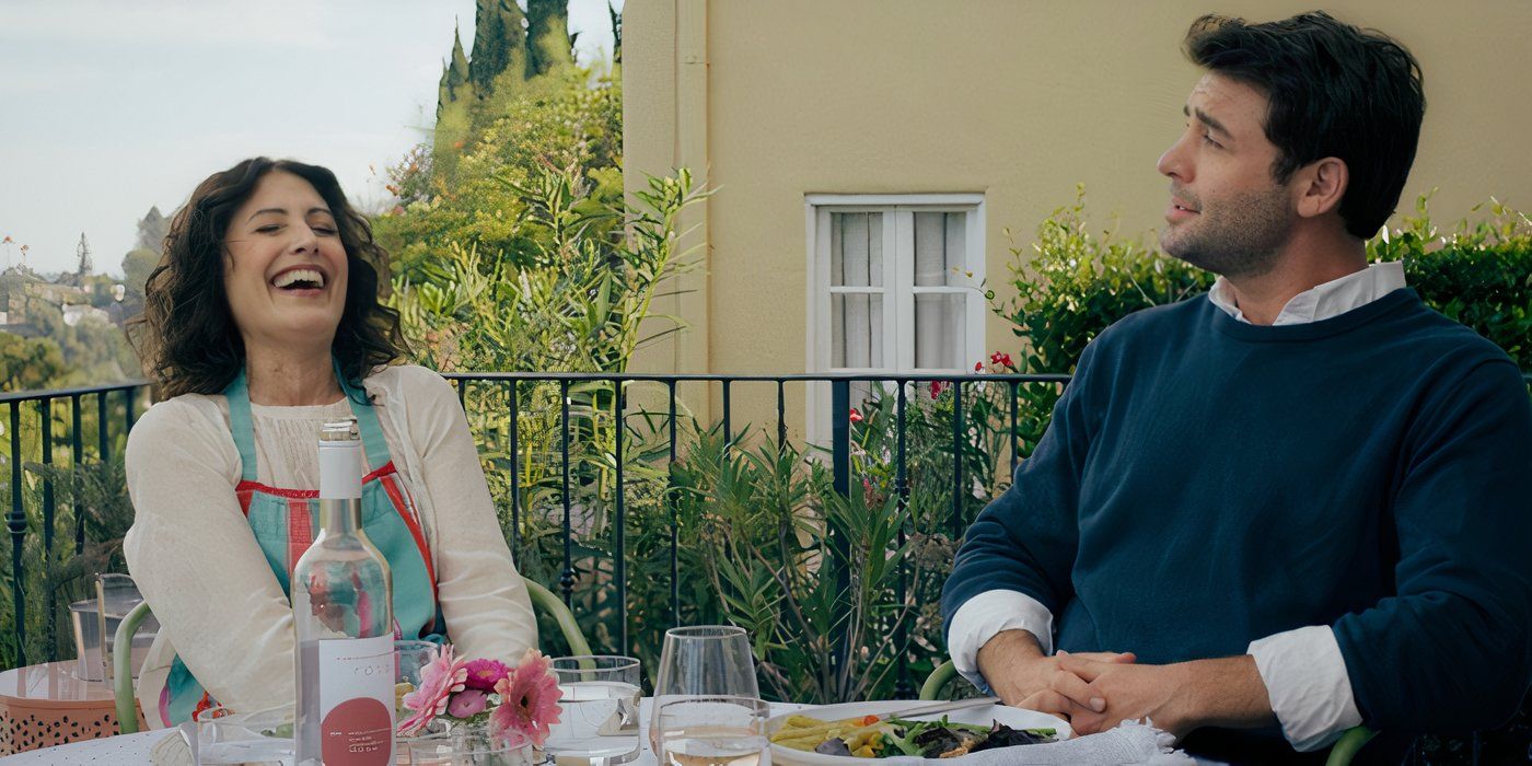Lisa Edelstein laughs as James Wolk looks on in The Everything Pot movie still