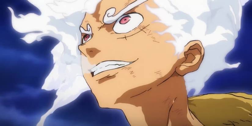 Luffy in Gear 5 looking determined to win the fight against Kaido.