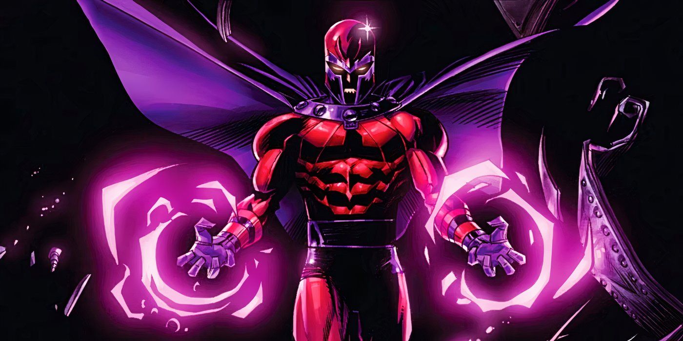 Magneto in the dark charging his hands with his mutant power while floating