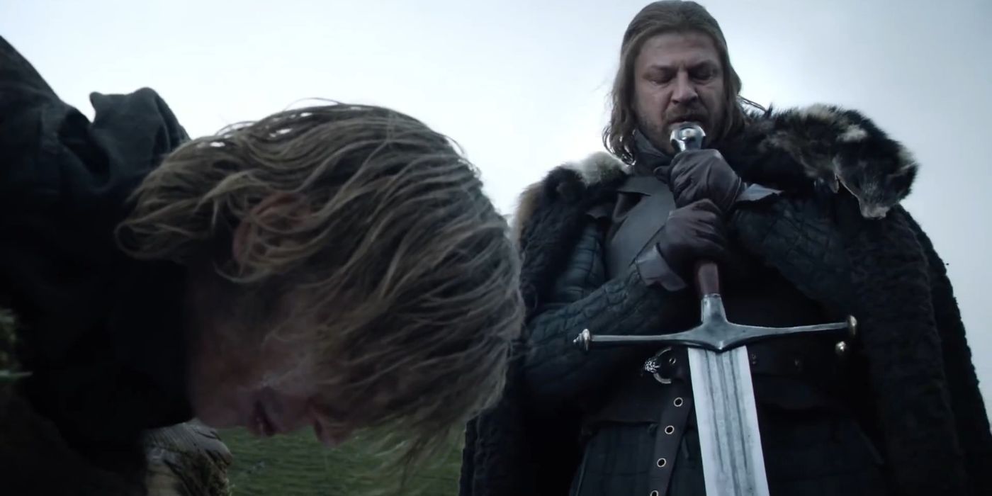 Ned Stark se preparando para executar Will na primeira temporada de Game of Thrones, episódio 1