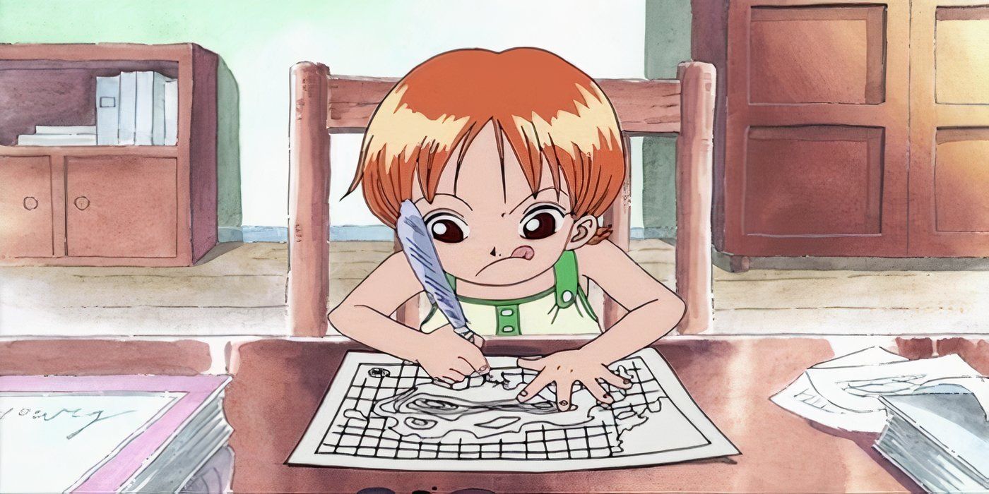 Young nami drawing a map