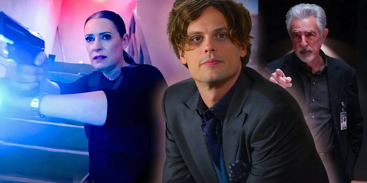 Matthew Gray Gubler as Spencer Reid in Criminal Minds with Paget Brewster as Emily Prentiss and Joe Mantegna as David Rossi in Criminal Minds - Evolution