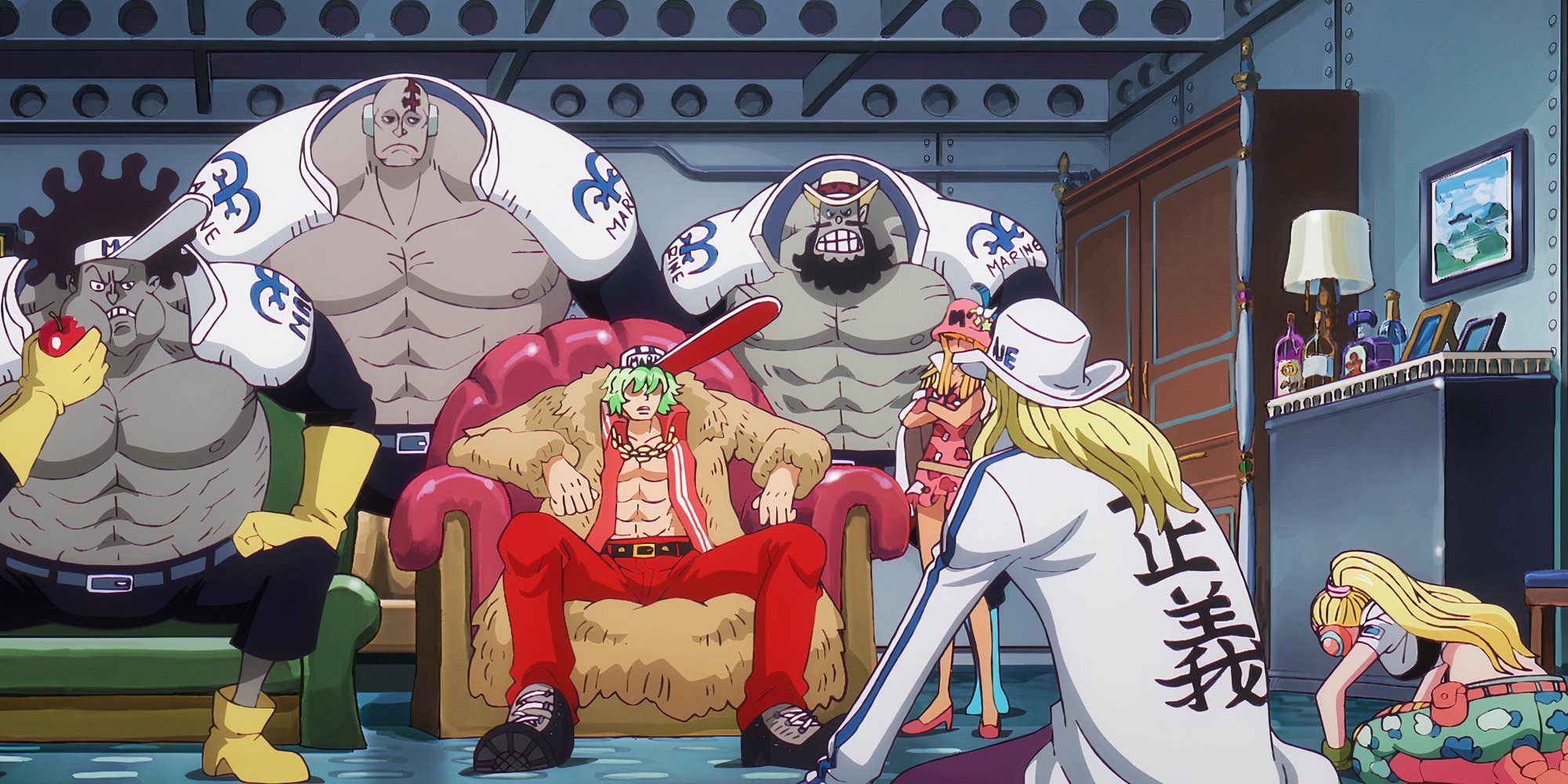 members of sword from one piece including grus helmeppo and hibari