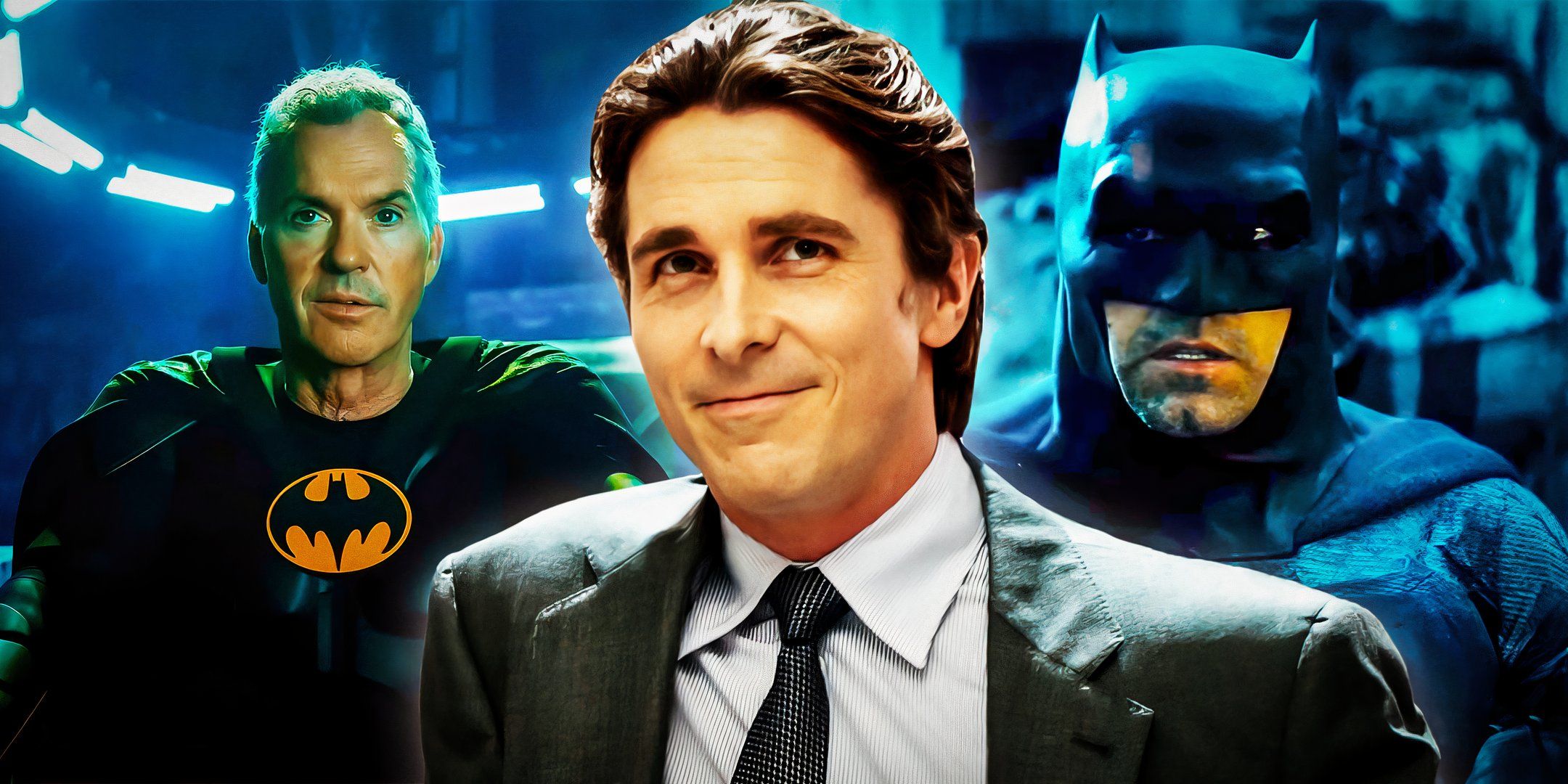 Michael Keaton as Batman in The Flash Christian Bale as Bruce Wayne in The Dark Knight Trilogy and Ben Affleck as Batman in Dawn of Justice