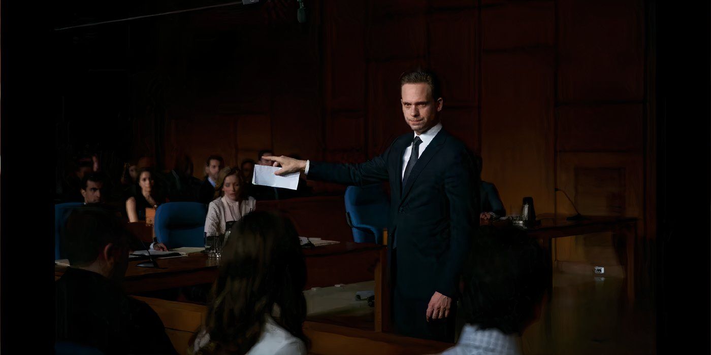 Mike in a courtroom in Suits